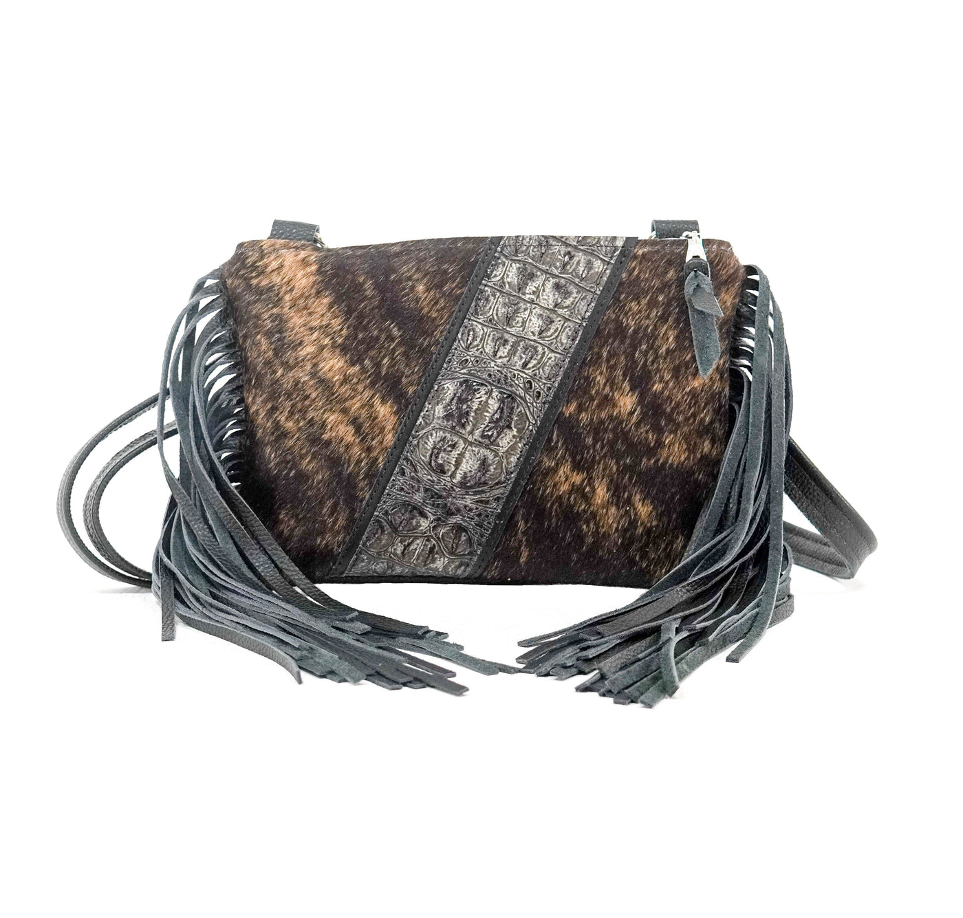 Patsy - Dark Brindle w/ Smoke Show Croc-Patsy-Western-Cowhide-Bags-Handmade-Products-Gifts-Dancing Cactus Designs