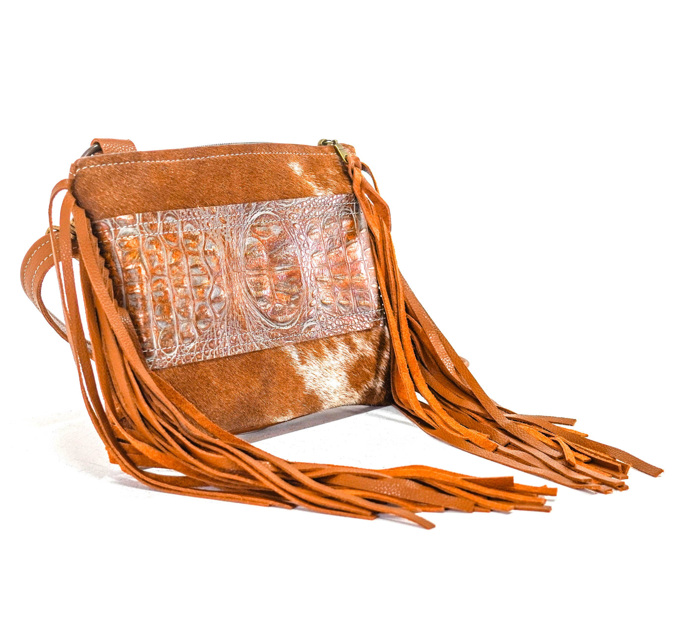 Patsy - Longhorn w/ Patina Brandy Croc-Patsy-Western-Cowhide-Bags-Handmade-Products-Gifts-Dancing Cactus Designs