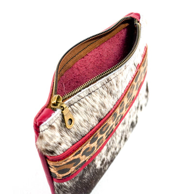Purse Organizer - Chocolate & White w/ Leopard Leather-Purse Organizer-Western-Cowhide-Bags-Handmade-Products-Gifts-Dancing Cactus Designs