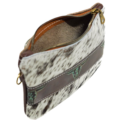 Purse Organizer - Chocolate & White w/ Mint Chocolate Skulls-Purse Organizer-Western-Cowhide-Bags-Handmade-Products-Gifts-Dancing Cactus Designs