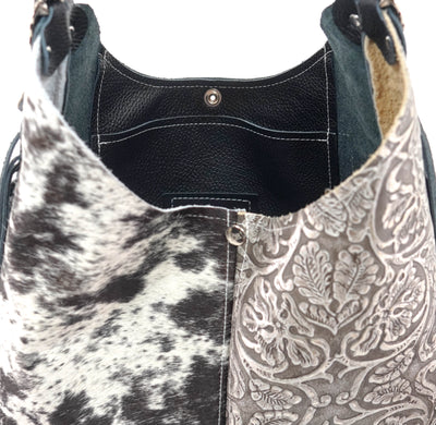 Reba - Black & White w/ Silver tool-Reba-Western-Cowhide-Bags-Handmade-Products-Gifts-Dancing Cactus Designs