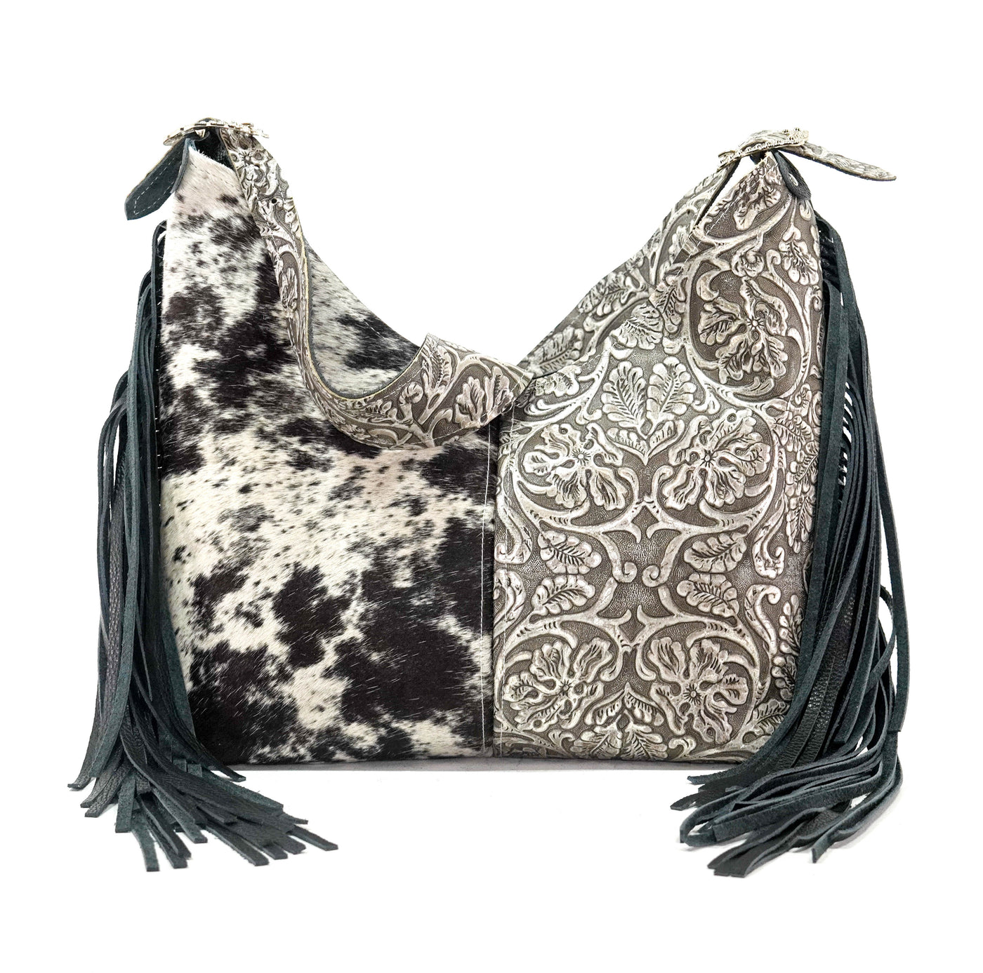 Reba - Black & White w/ Silver tool-Reba-Western-Cowhide-Bags-Handmade-Products-Gifts-Dancing Cactus Designs