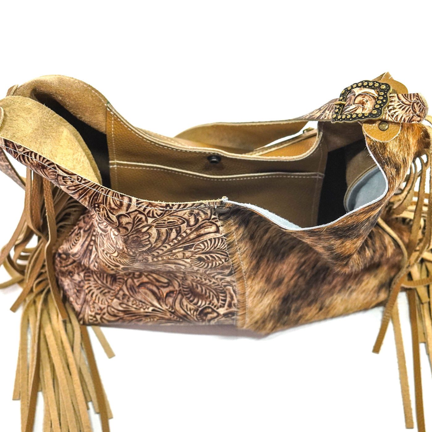 Reba - Brindle w/ Ivory & Brown Dallas Tool-Reba-Western-Cowhide-Bags-Handmade-Products-Gifts-Dancing Cactus Designs