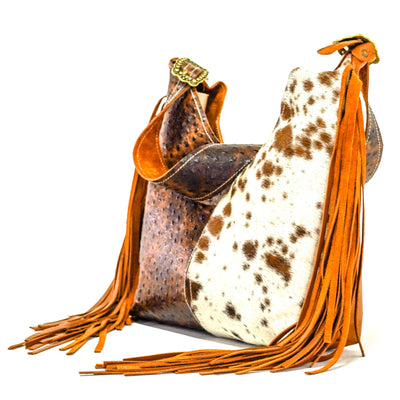 Reba - Longhorn w/ Ostrich-Reba-Western-Cowhide-Bags-Handmade-Products-Gifts-Dancing Cactus Designs