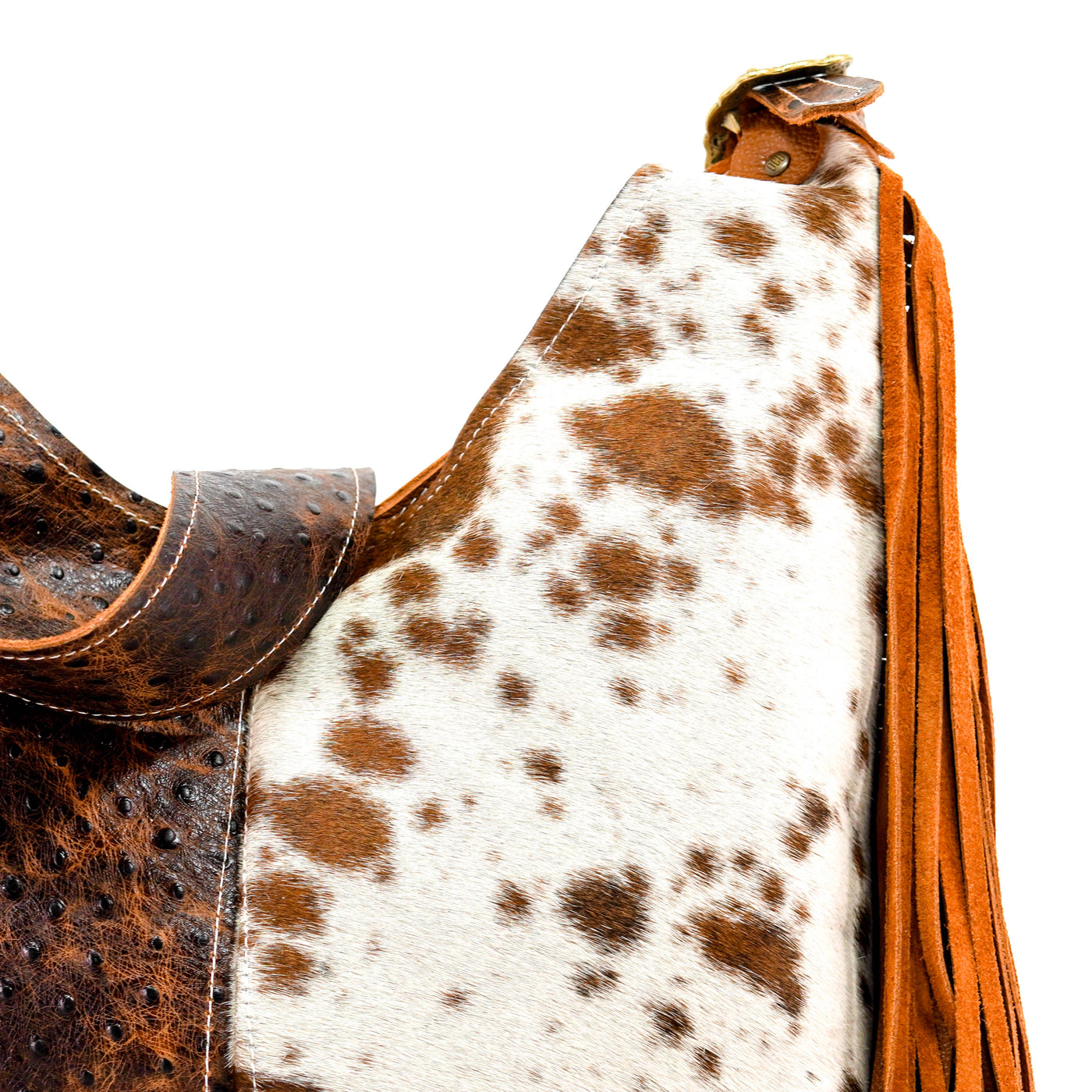 Reba - Longhorn w/ Ostrich-Reba-Western-Cowhide-Bags-Handmade-Products-Gifts-Dancing Cactus Designs