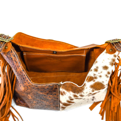 Reba - Longhorn w/ Ostrich-Reba-Western-Cowhide-Bags-Handmade-Products-Gifts-Dancing Cactus Designs