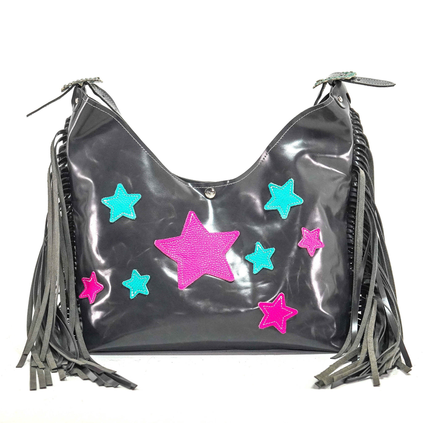 Reba - Smooth Graphite Leather w/ Stars-Reba-Western-Cowhide-Bags-Handmade-Products-Gifts-Dancing Cactus Designs