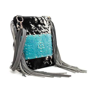Shania - Black & White w/ Blue Croc-Shania-Western-Cowhide-Bags-Handmade-Products-Gifts-Dancing Cactus Designs