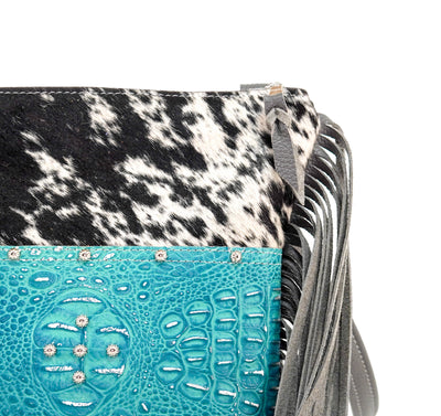 Shania - Black & White w/ Blue Croc-Shania-Western-Cowhide-Bags-Handmade-Products-Gifts-Dancing Cactus Designs