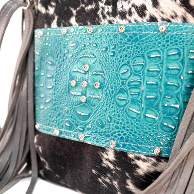 Shania - Black & White w/ Blue Croc-Shania-Western-Cowhide-Bags-Handmade-Products-Gifts-Dancing Cactus Designs