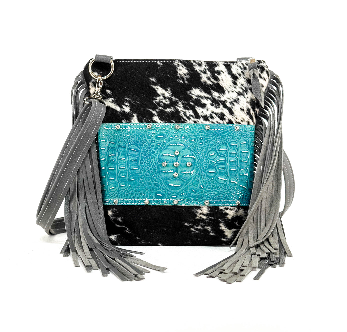 Shania - Black & White w/ Blue Croc-Shania-Western-Cowhide-Bags-Handmade-Products-Gifts-Dancing Cactus Designs