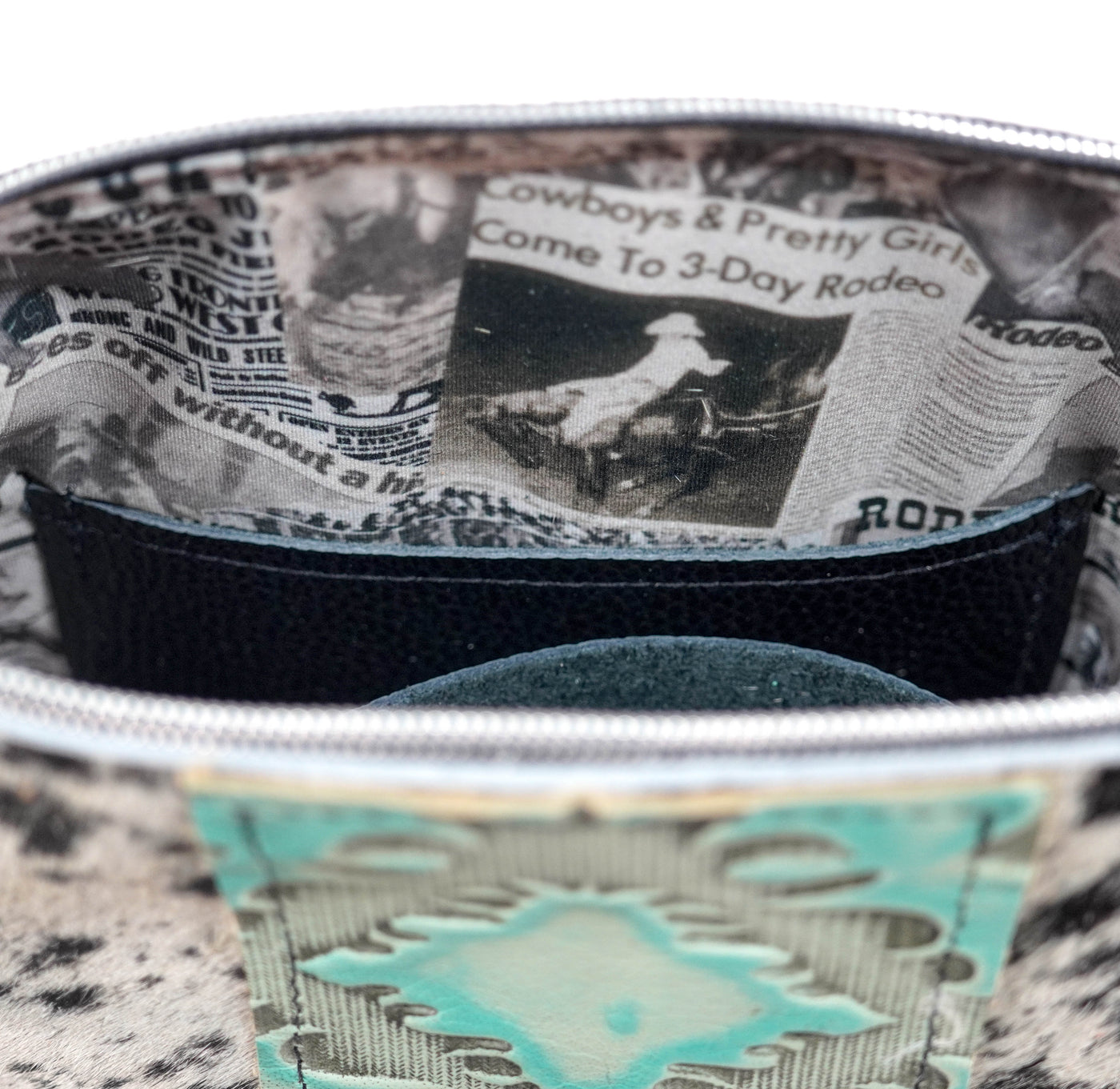 Shania - Black & White w/ Mint Laredo-Shania-Western-Cowhide-Bags-Handmade-Products-Gifts-Dancing Cactus Designs