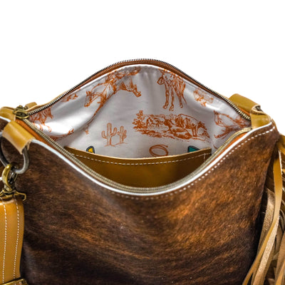 Shania - Brindle w/ Latte Leather-Shania-Western-Cowhide-Bags-Handmade-Products-Gifts-Dancing Cactus Designs