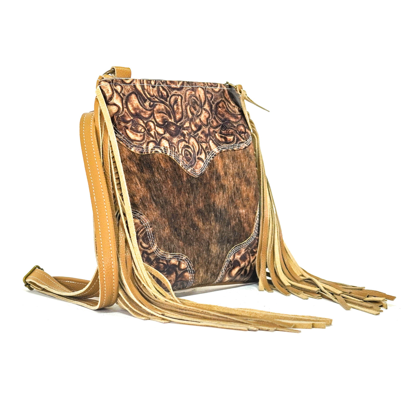 Shania - Brindle w/ Toasted Roses-Shania-Western-Cowhide-Bags-Handmade-Products-Gifts-Dancing Cactus Designs