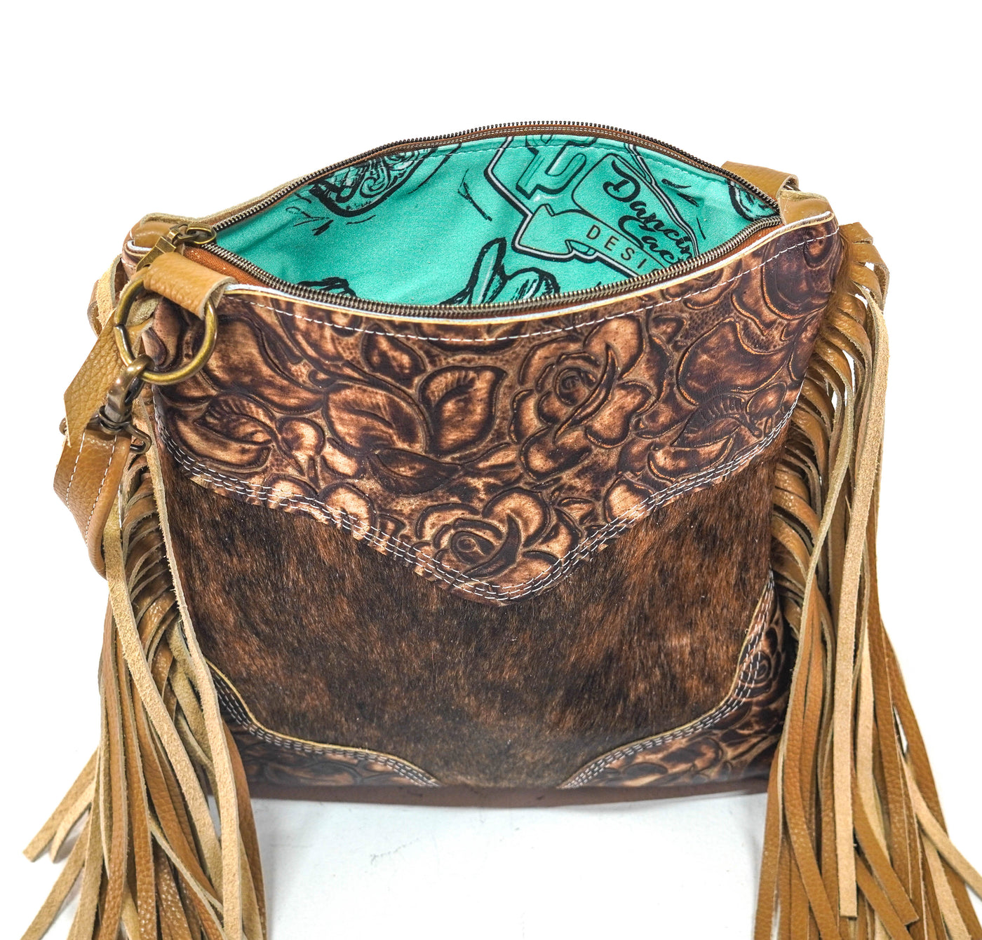 Shania - Brindle w/ Toasted Roses-Shania-Western-Cowhide-Bags-Handmade-Products-Gifts-Dancing Cactus Designs