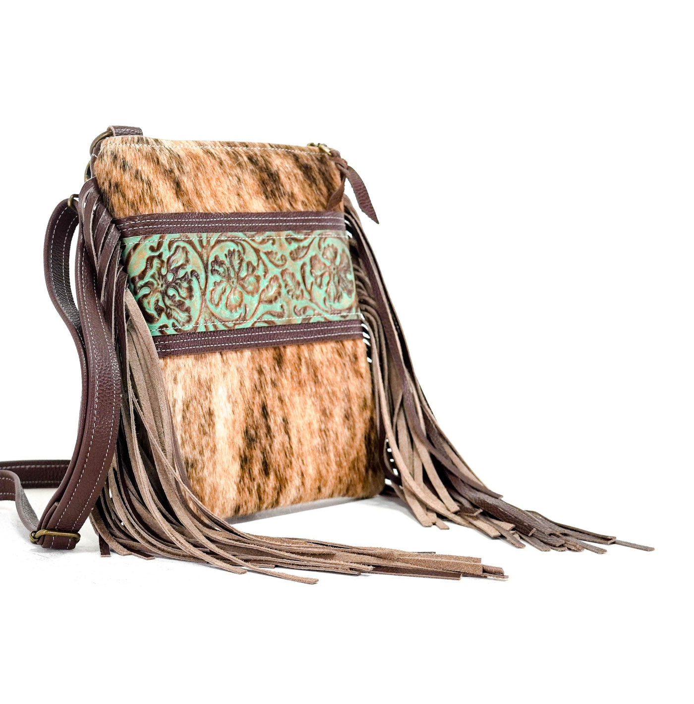 Shania - Brindle w/ Turquoise tool-Shania-Western-Cowhide-Bags-Handmade-Products-Gifts-Dancing Cactus Designs