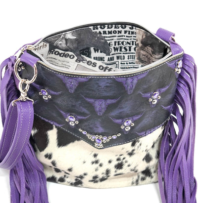 Shania - Chocolate & White w/ Midnight Rain Skulls-Shania-Western-Cowhide-Bags-Handmade-Products-Gifts-Dancing Cactus Designs