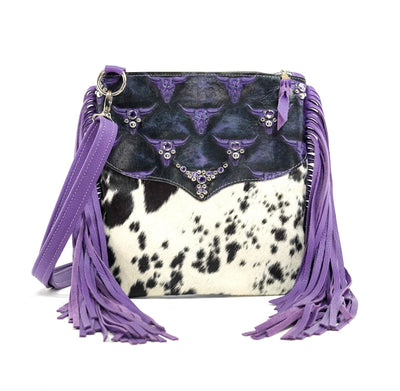 Shania - Chocolate & White w/ Midnight Rain Skulls-Shania-Western-Cowhide-Bags-Handmade-Products-Gifts-Dancing Cactus Designs