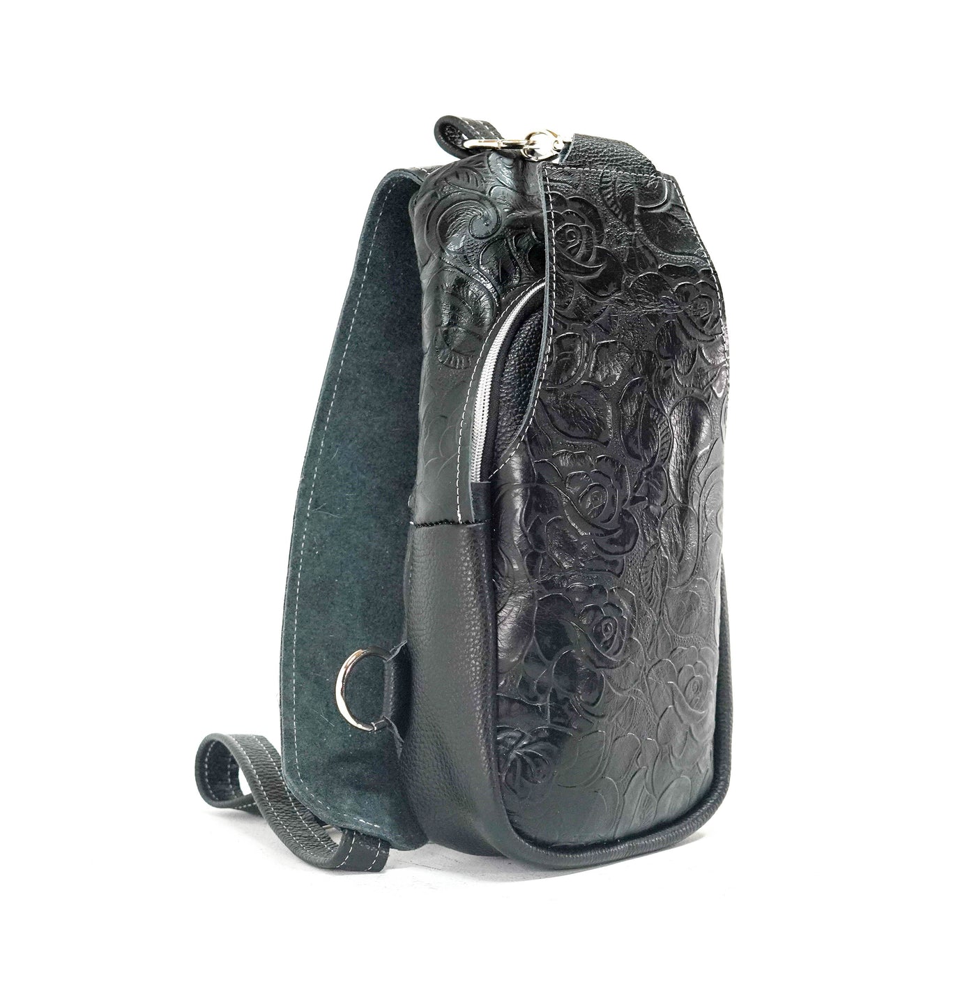 Sling Bag - All Embossed w/ Onyx Roses-Sling Bag-Western-Cowhide-Bags-Handmade-Products-Gifts-Dancing Cactus Designs