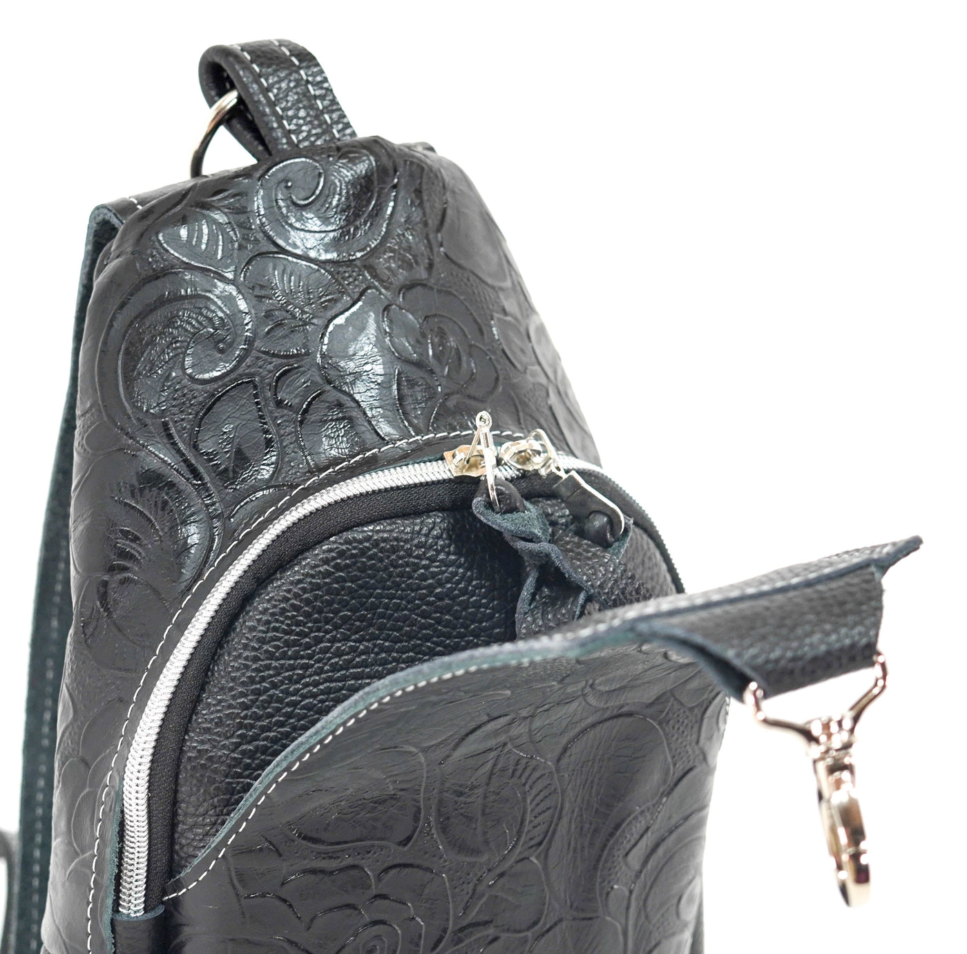 Sling Bag - All Embossed w/ Onyx Roses-Sling Bag-Western-Cowhide-Bags-Handmade-Products-Gifts-Dancing Cactus Designs