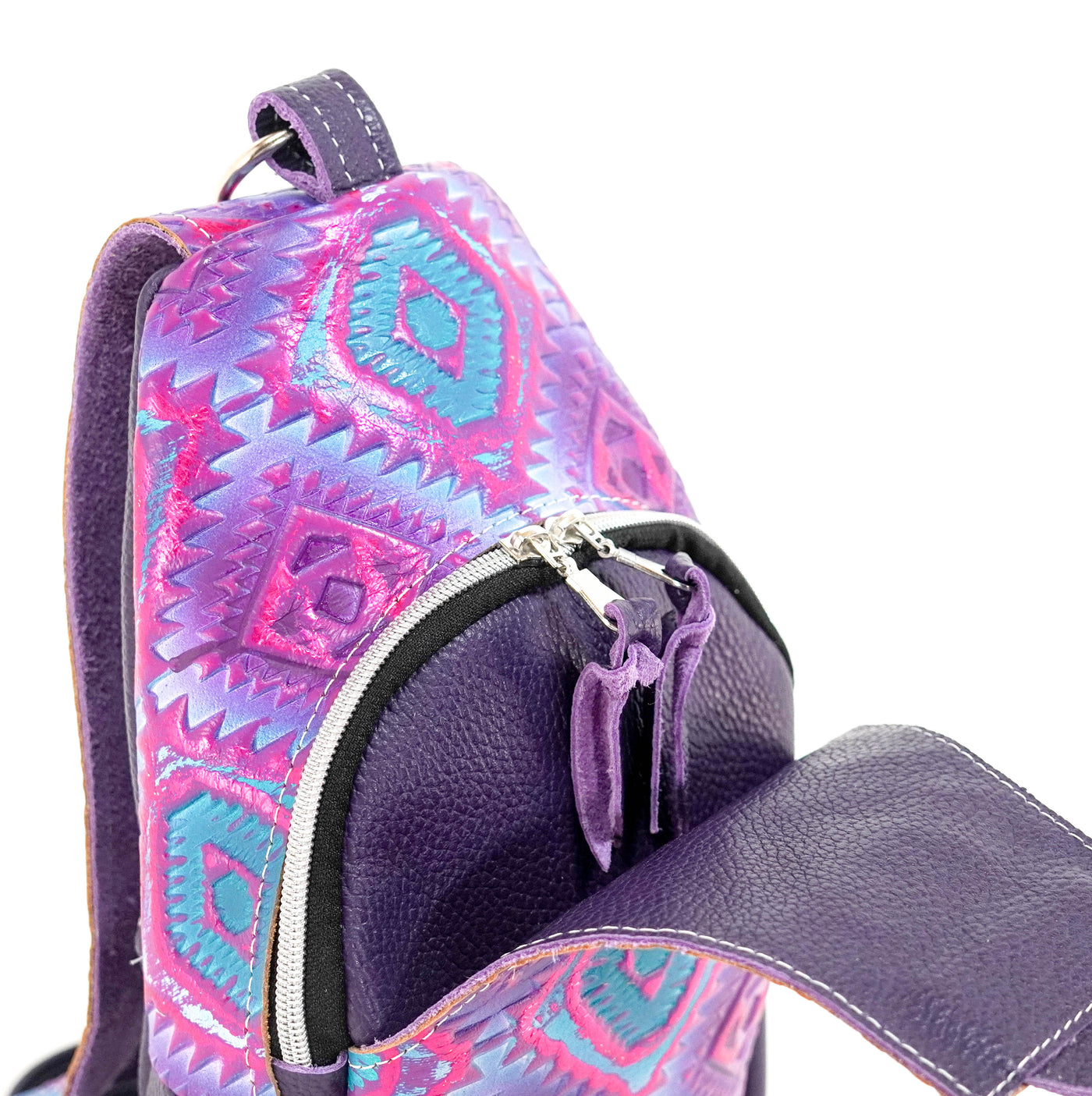 Sling Bag - All Embossed w/ Rio Aztec-Sling Bag-Western-Cowhide-Bags-Handmade-Products-Gifts-Dancing Cactus Designs