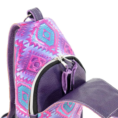 Sling Bag - All Embossed w/ Rio Aztec-Sling Bag-Western-Cowhide-Bags-Handmade-Products-Gifts-Dancing Cactus Designs