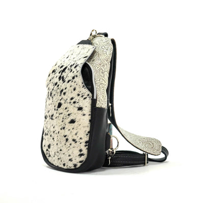 Sling Bag - Black & White w/ Bone Dallas Tool-Sling Bag-Western-Cowhide-Bags-Handmade-Products-Gifts-Dancing Cactus Designs