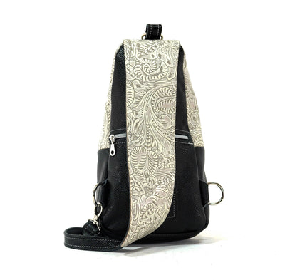 Sling Bag - Black & White w/ Bone Dallas Tool-Sling Bag-Western-Cowhide-Bags-Handmade-Products-Gifts-Dancing Cactus Designs