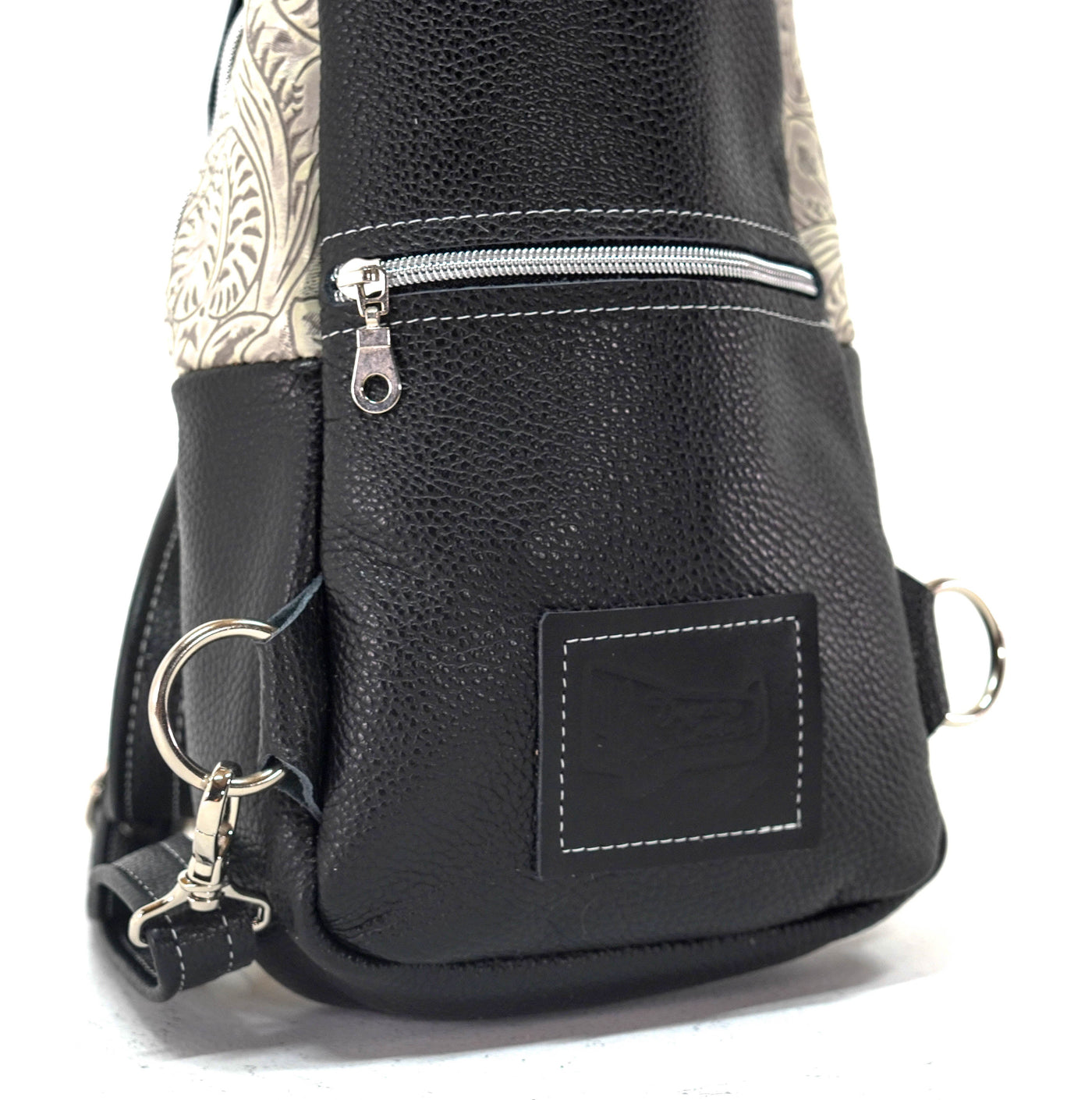 Sling Bag - Black & White w/ Bone Dallas Tool-Sling Bag-Western-Cowhide-Bags-Handmade-Products-Gifts-Dancing Cactus Designs