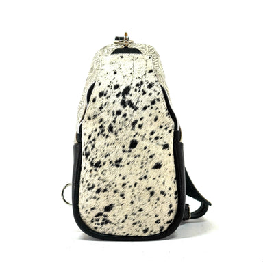 Sling Bag - Black & White w/ Bone Dallas Tool-Sling Bag-Western-Cowhide-Bags-Handmade-Products-Gifts-Dancing Cactus Designs