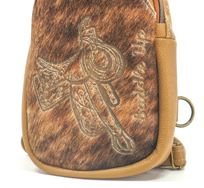 Sling Bag - Brindle w/ Bonanza Tool-Sling Bag-Western-Cowhide-Bags-Handmade-Products-Gifts-Dancing Cactus Designs