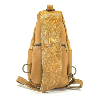 Sling Bag - Brindle w/ Bonanza Tool-Sling Bag-Western-Cowhide-Bags-Handmade-Products-Gifts-Dancing Cactus Designs