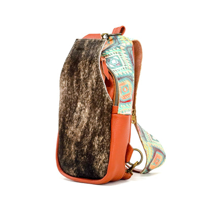 Sling Bag - Brindle w/ Rainbow Aztec-Sling Bag-Western-Cowhide-Bags-Handmade-Products-Gifts-Dancing Cactus Designs
