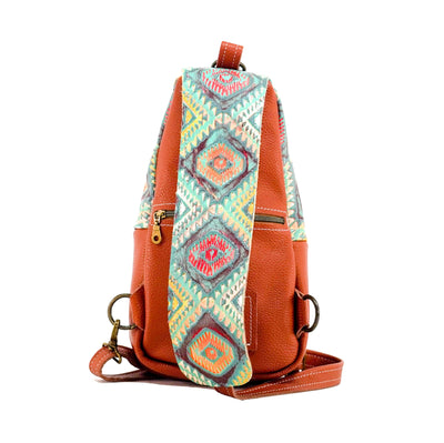 Sling Bag - Brindle w/ Rainbow Aztec-Sling Bag-Western-Cowhide-Bags-Handmade-Products-Gifts-Dancing Cactus Designs