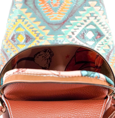 Sling Bag - Brindle w/ Rainbow Aztec-Sling Bag-Western-Cowhide-Bags-Handmade-Products-Gifts-Dancing Cactus Designs