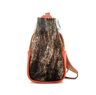Sling Bag - Brindle w/ Rainbow Aztec-Sling Bag-Western-Cowhide-Bags-Handmade-Products-Gifts-Dancing Cactus Designs