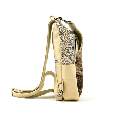 Sling Bag - Light Brindle w/ Bone Caracole-Sling Bag-Western-Cowhide-Bags-Handmade-Products-Gifts-Dancing Cactus Designs