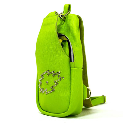 Sling Bag - Lime Pebbled Leather w/ Stud Work-Sling Bag-Western-Cowhide-Bags-Handmade-Products-Gifts-Dancing Cactus Designs