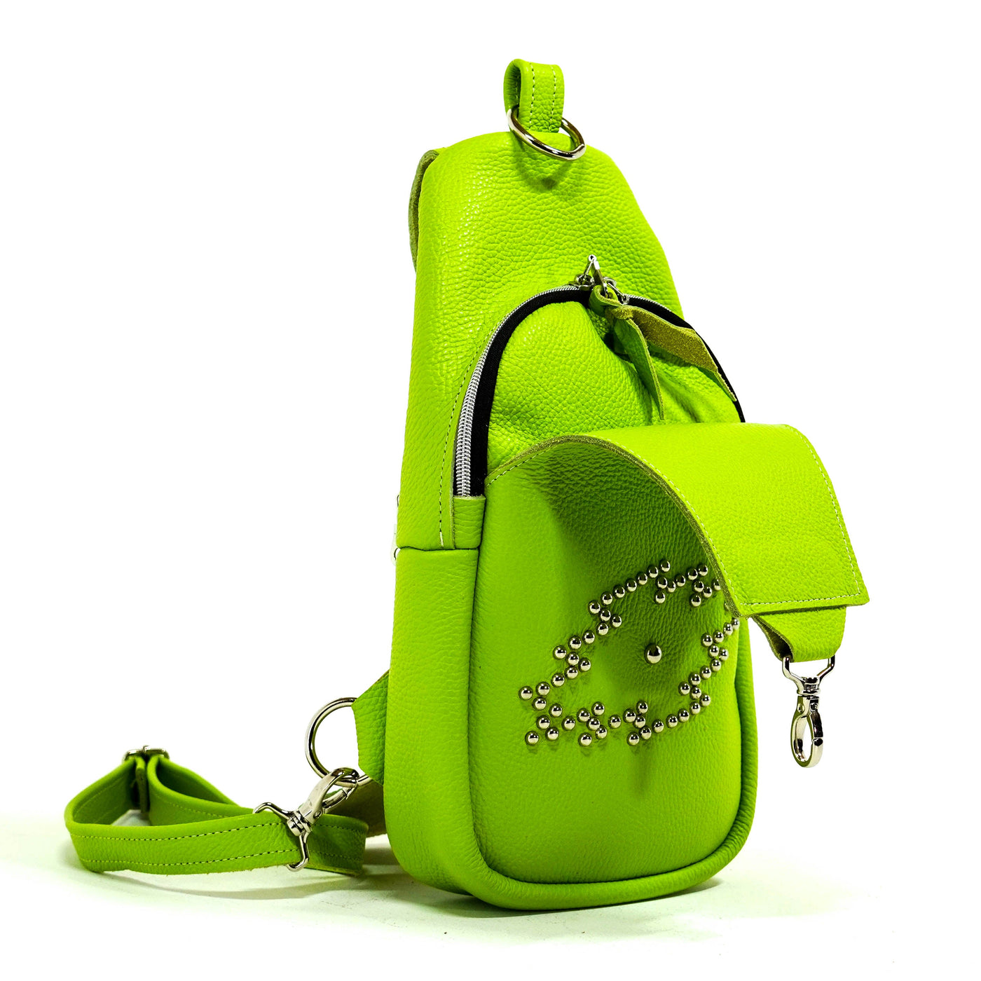 Sling Bag - Lime Pebbled Leather w/ Stud Work-Sling Bag-Western-Cowhide-Bags-Handmade-Products-Gifts-Dancing Cactus Designs