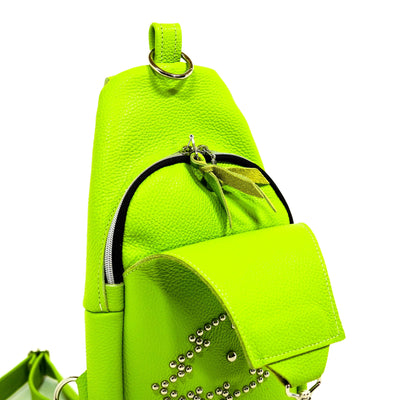 Sling Bag - Lime Pebbled Leather w/ Stud Work-Sling Bag-Western-Cowhide-Bags-Handmade-Products-Gifts-Dancing Cactus Designs