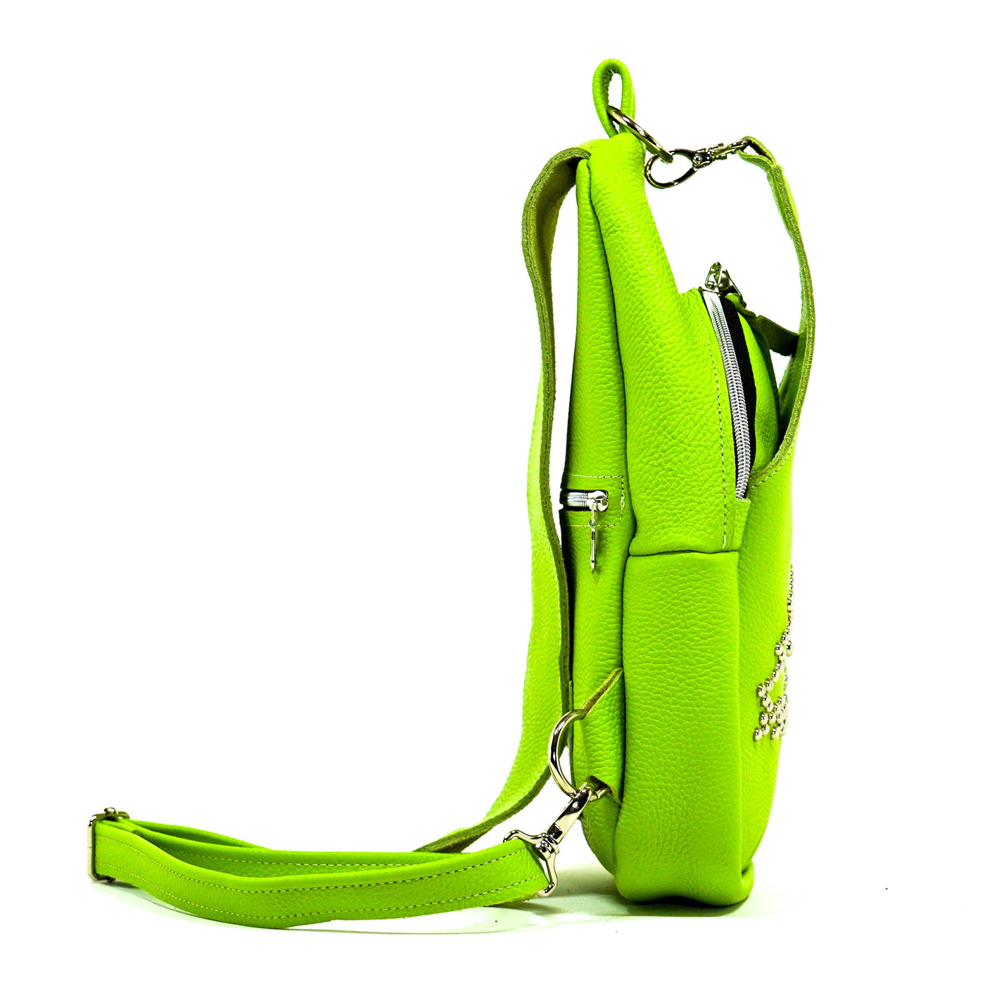 Sling Bag - Lime Pebbled Leather w/ Stud Work-Sling Bag-Western-Cowhide-Bags-Handmade-Products-Gifts-Dancing Cactus Designs