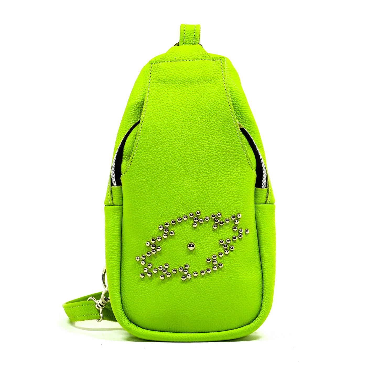 Sling Bag - Lime Pebbled Leather w/ Stud Work-Sling Bag-Western-Cowhide-Bags-Handmade-Products-Gifts-Dancing Cactus Designs