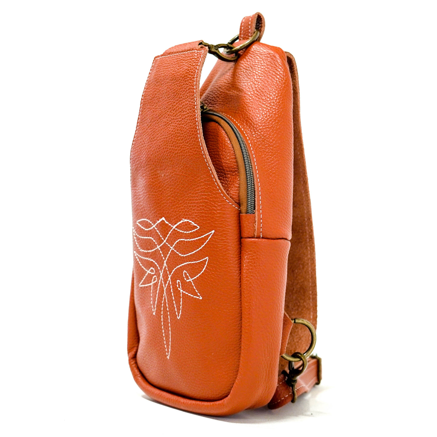 Sling Bag - Sedona Leather w/ Boot Stitch Embroidery-#REF!-Western-Cowhide-Bags-Handmade-Products-Gifts-Dancing Cactus Designs