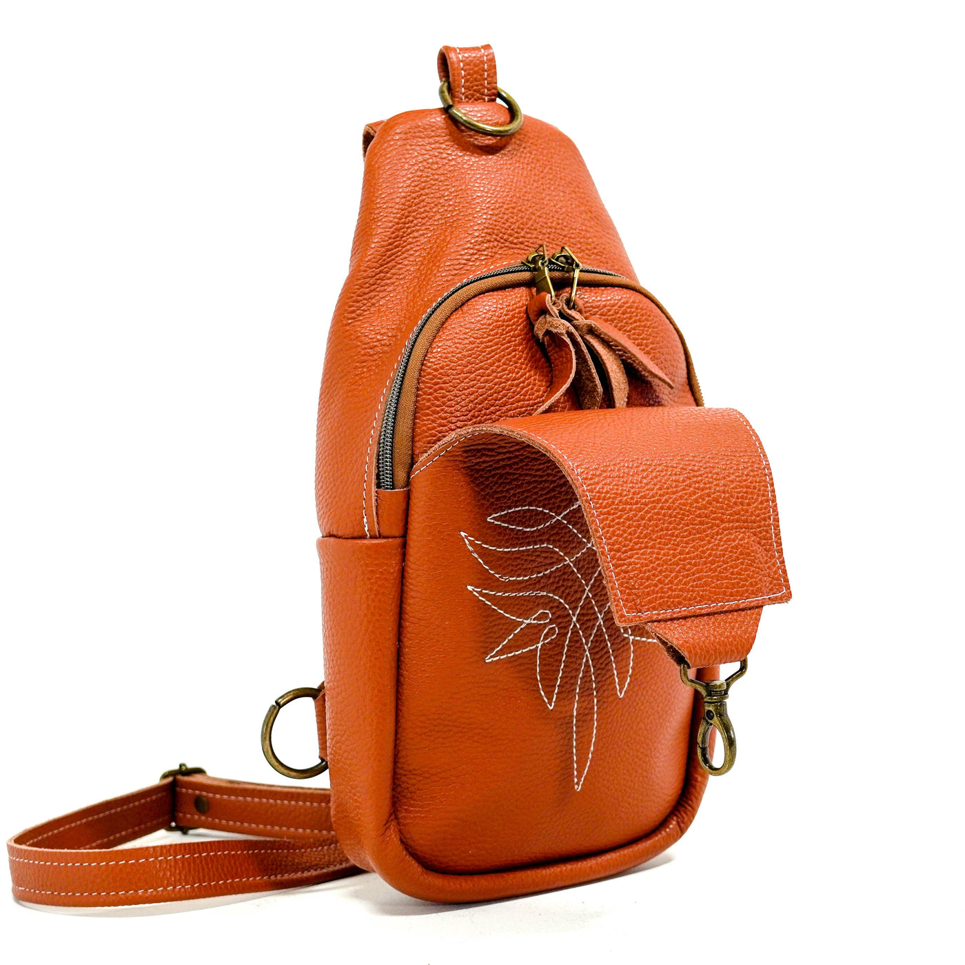 Sling Bag - Sedona Leather w/ Boot Stitch Embroidery-#REF!-Western-Cowhide-Bags-Handmade-Products-Gifts-Dancing Cactus Designs