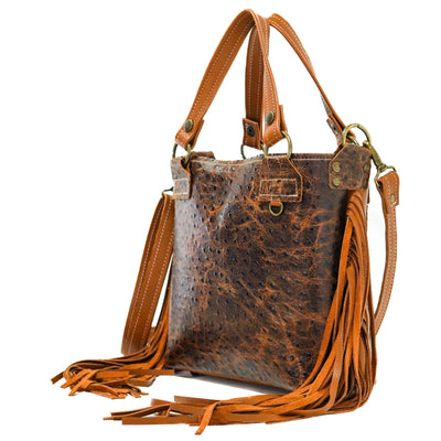 Swift - Ostrich Embossed w/ Dulce De Leche Leather-Swift-Western-Cowhide-Bags-Handmade-Products-Gifts-Dancing Cactus Designs