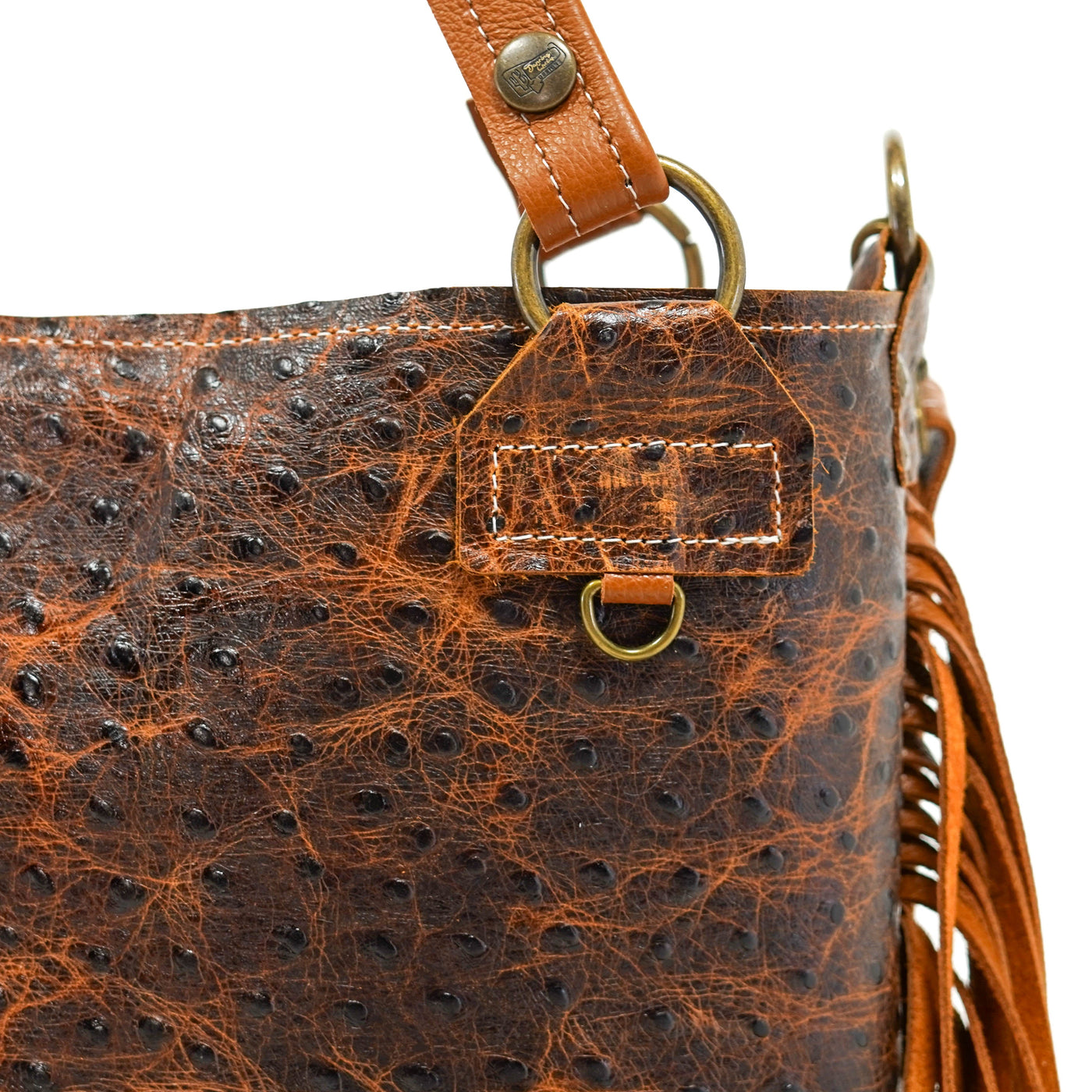 Swift - Ostrich Embossed w/ Dulce De Leche Leather-Swift-Western-Cowhide-Bags-Handmade-Products-Gifts-Dancing Cactus Designs