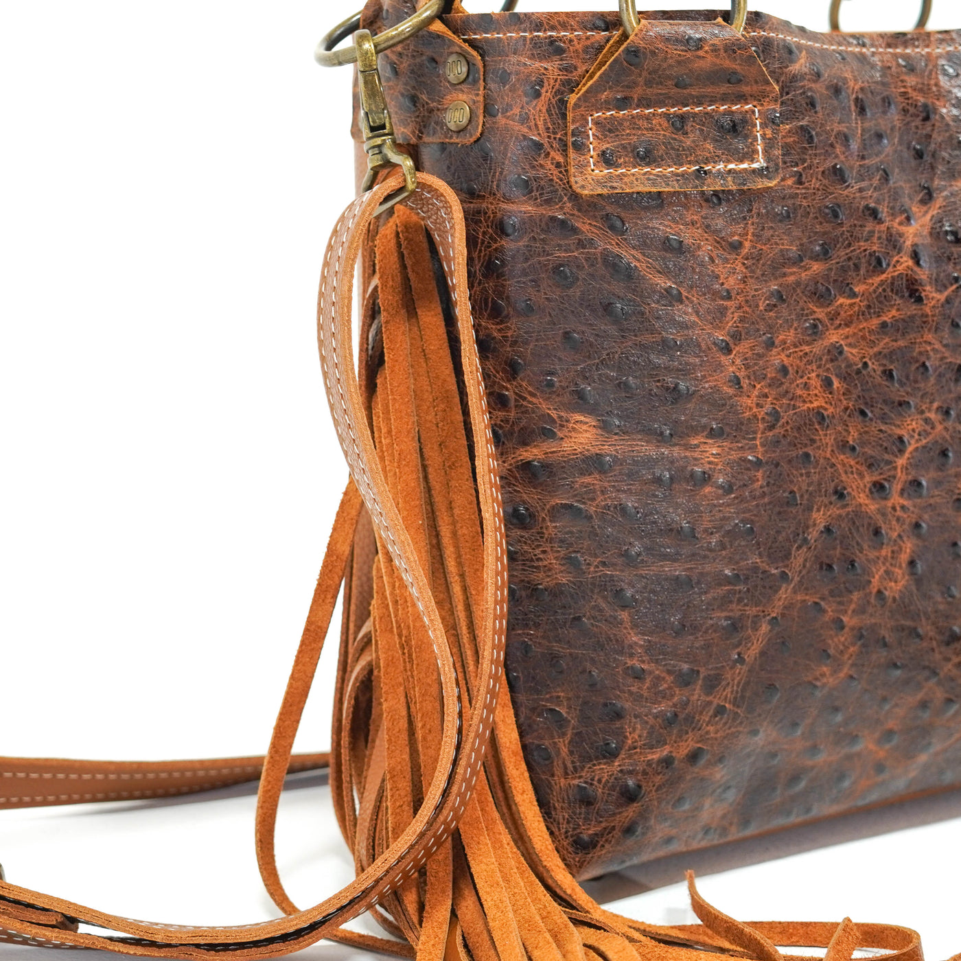 Swift - Ostrich Embossed w/ Dulce De Leche Leather-Swift-Western-Cowhide-Bags-Handmade-Products-Gifts-Dancing Cactus Designs