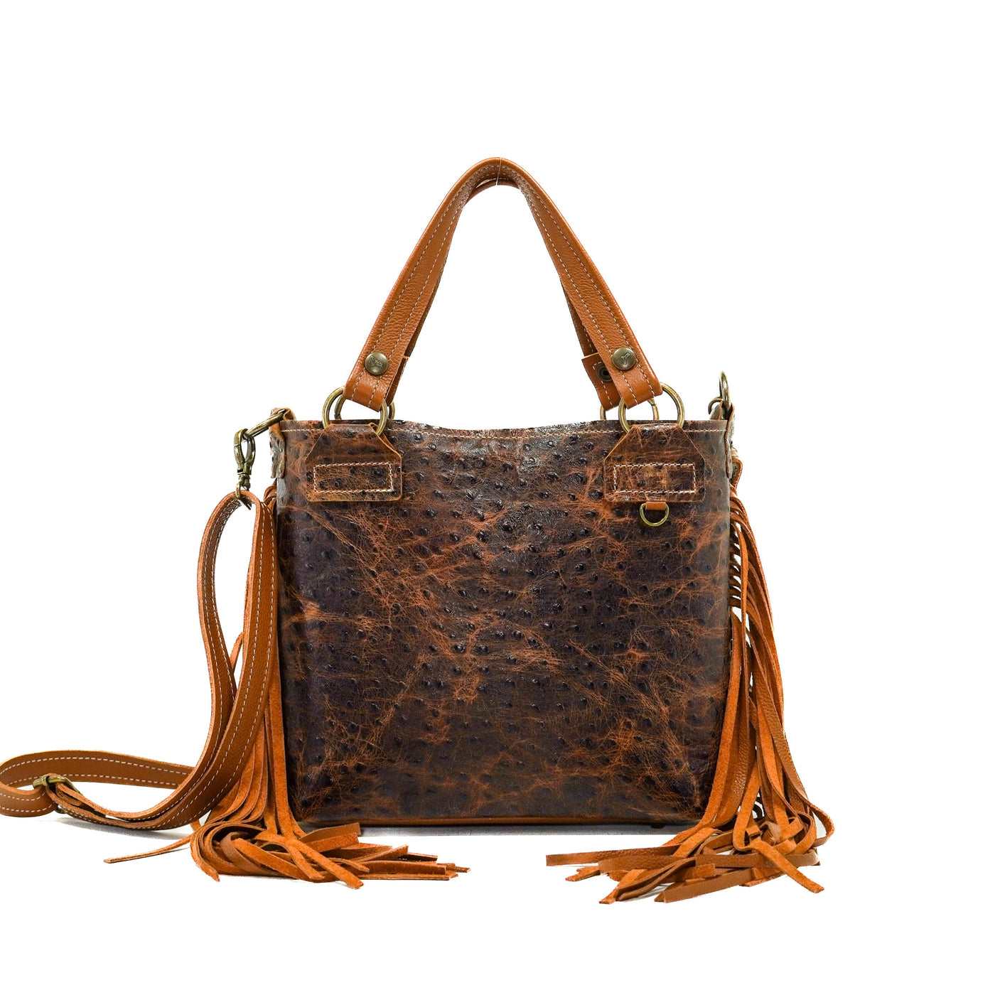 Swift - Ostrich Embossed w/ Dulce De Leche Leather-Swift-Western-Cowhide-Bags-Handmade-Products-Gifts-Dancing Cactus Designs