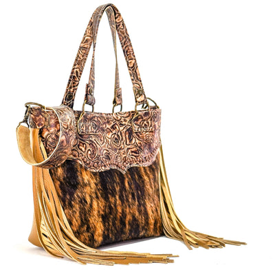 Taylor - Brindle w/ Toasted Roses-Taylor-Western-Cowhide-Bags-Handmade-Products-Gifts-Dancing Cactus Designs