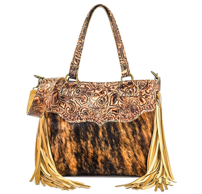 Taylor - Brindle w/ Toasted Roses-Taylor-Western-Cowhide-Bags-Handmade-Products-Gifts-Dancing Cactus Designs